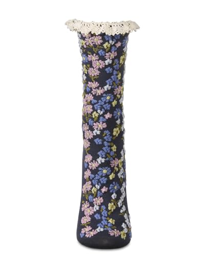 Image of MeMoi Women's Liberty Floral Lace Cuff Crew Socks