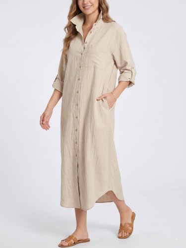 Image of Kuraki Women's Casual Print Button Front Maxi Shirt Dress