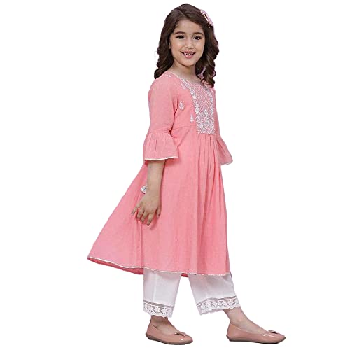Image of BIBA Solid Cotton Round Neck Girls Ethnic Set