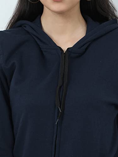 Image of Wafaa Women's Cotton Plain Hooded Neck Full Zipper Sweatshirt Hoodies with Kangaroo Pocket