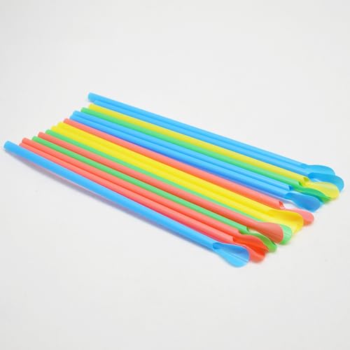 200 pitillos multicolor para bebidas con cuchara 20 cm miniatura 3