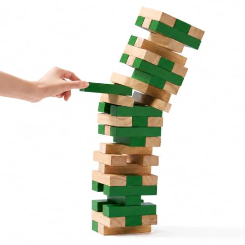 Image of Classic Stacking Tower Game 1.3 ft, Premium Wooden Block Lawn Game for Adults & Family, Indoor & Outdoor Party Yard Game, Decorative Display - Natural Green