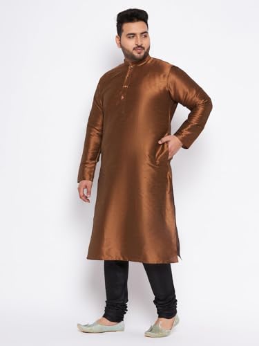 Image of Vastramay Plus Men's White Silk Blend Kurta Pyjama Set VPLUSMKWH001nPBL 44 | Independence Day
