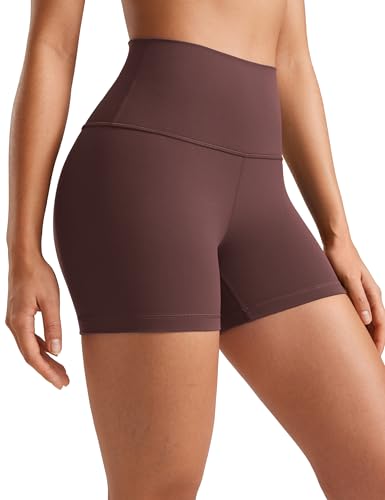 CRZ YOGA Womens Butterluxe Biker Shorts 4'' - High Waisted Booty Workout Volleyball Yoga Spandex Taupe Small