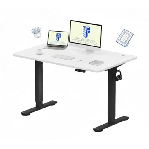 Image of SE1 / Flexi Spot EN1 Electric Standing Desk | Anti-Collision Detection | 5Y Warranty | Ergo Height Adjustable Sit Stand Table for Home Office with 80kg Load, 2 Hooks (White, 120x75CM)
