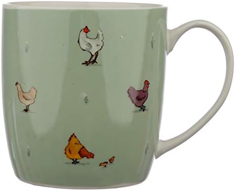 Puckator Willow Farm Chickens Porcelain Mug, Tea Coffee Hot Drinks Microwave & Dishwasher Safe Height 9.5cm Width 12cm Depth 8cm 300ml Capacity