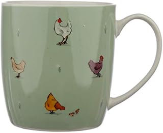 Puckator Willow Farm Chickens Porcelain Mug, Tea Coffee Hot Drinks Microwave & Dishwasher Safe Height 9.5cm Width 12cm Depth 8cm 300ml Capacity