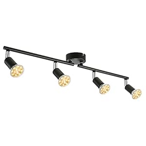 Plafonnier LED 4 Spots orientables,Tomshine noir 4 x 4W GU10 Barre Spot Plafond LED Eclairage intérieur pour Salon Salle à Manger