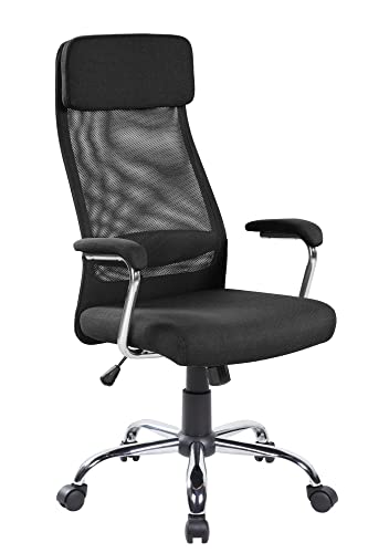 Dmora Adelaide, Sillón Ejecutivo con reposabrazos, Silla ergonómica de Oficina, 65 x 65 x 114/125 cm, Color Negro