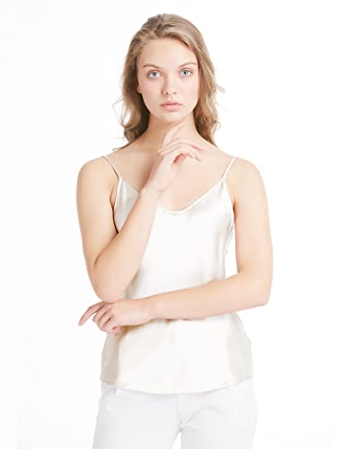 Lilysilk Basic Womens Silk Camisole 100 Pure Mulberry Silk Tank Tops For Women Ladies Loose Cami Top Soft Satin Ivory S/4-6 #TOP2