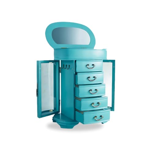 Hives & Honey Daphne Oval Glass Turquoise Jewelry Chest Jewelry Organizer Box Case Mirrored Storage