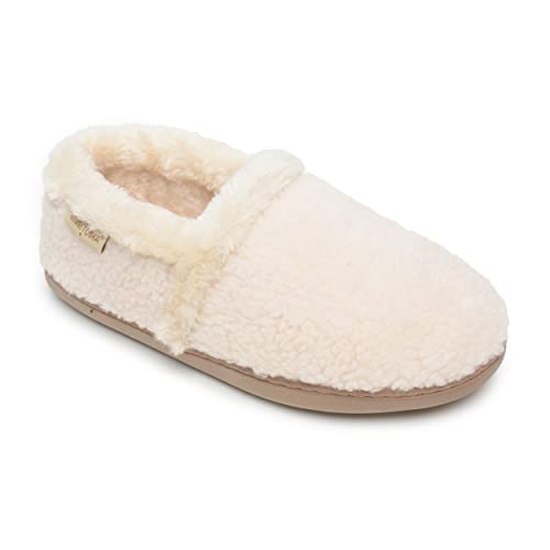 Minnetonka Women's Faux Fur Dina Bootie Slippers for Women - Furry Winter Slip-on Shoes for Women, Cream, Large