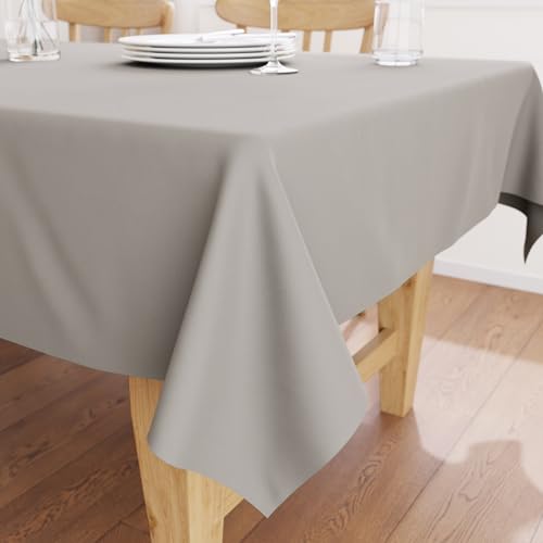 Image of Encasa XO Dining Table Cover Cloth for 4 Seater | 140x140 cm Cotton Canvas Square Table Cloth | Machine Washable Tablecloth for Indoor & Outdoor Use - Light Grey Solid Color
