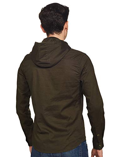 Image of The Indian Garage Co Men Slim Fit Solid Full Sleeves Hooded Casual Shirt