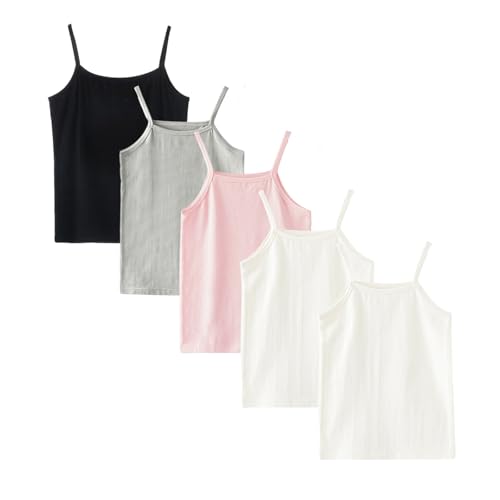Image of 5 Pack Kids Girls Classic Solid Camisole Undershirts for Girls Breathable Cotton Soft Tank Tops (2-10Years)