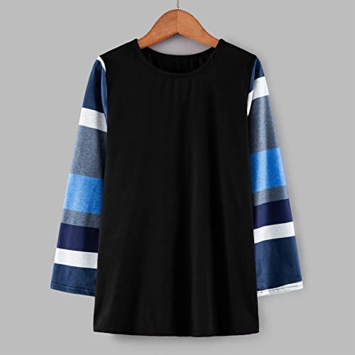 Girls Casual T-Shirt Long Sleeve Tee Tops Color Block Striped Crewneck Loose Tunic Blouse Kids Pullover(Black,10-11 Years), Blackf4