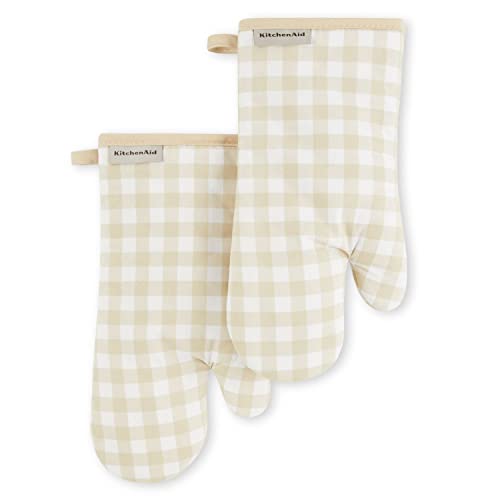 KitchenAid Gingham Oven Mitt 2-Pack Set, Milkshake, 7