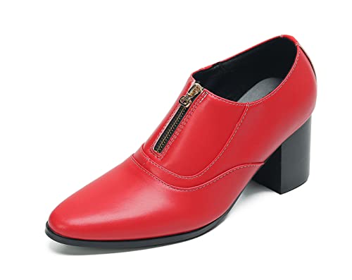 Santimon Men's Pump Slip On Loafers Party Dress Casual Leather Shoes Fashion Western Prom Wedding Disco Zipper Heels Shoes for Men Boys