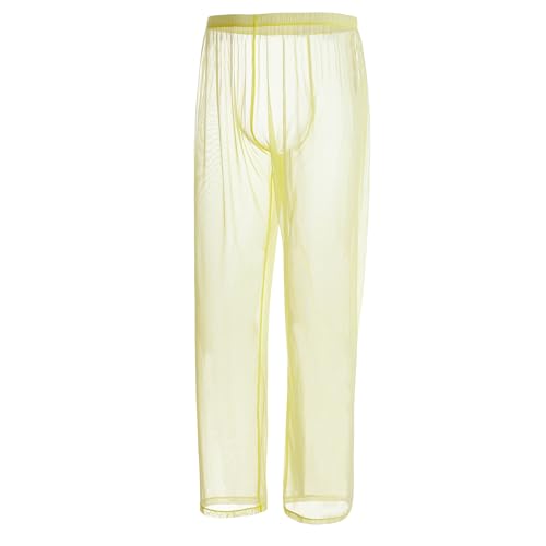 Mens Mesh See Through Pajama Bottoms Sexy Sheer Tranparent Long Sleep Lounge Pants for Male