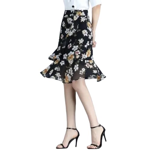 Women Ruffle Floral Tight High Waist Wrap V Summer Vintage Chic and Elegant a Line Casual Skirts