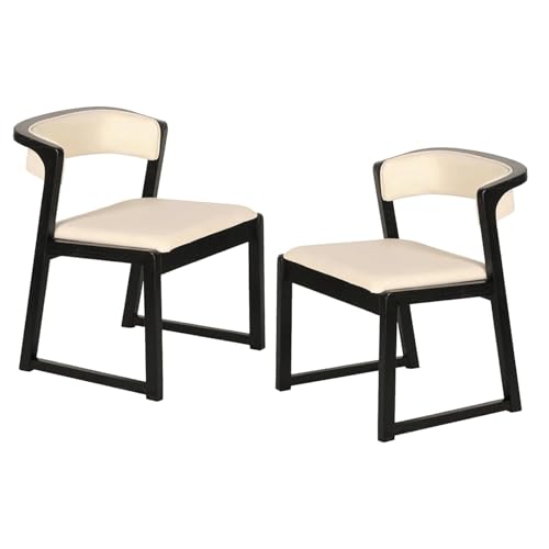 Juego de 2 sillas de comedor de piel sintética sin brazos con respaldo abierto y patas de madera maciza, sillas de cocina modernas para decoración de comedor