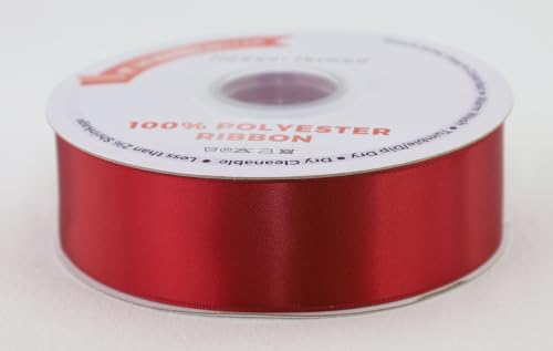 Image of Ribbon Bazaar Double Faced Satin - Premium Gloss Finish - 100% Polyester Ribbon for Gift Wrapping, Crafts, Scrapbooking, Hair Bow, Decorating & More - 2-1 /4 inch Brick Red 25yd Spool
