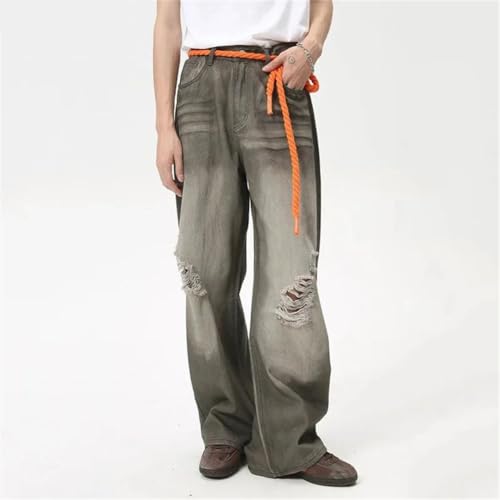 Men's Straight Denim Pants High Street Hip Hop Wide Leg Jeans Bottoms2