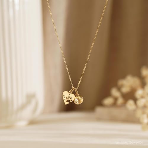 Personalized Cute Dog Cat Paw Name Necklace Forever Love Custom Heart Pendant Pet Name Necklace Gift for Pet Lovers2