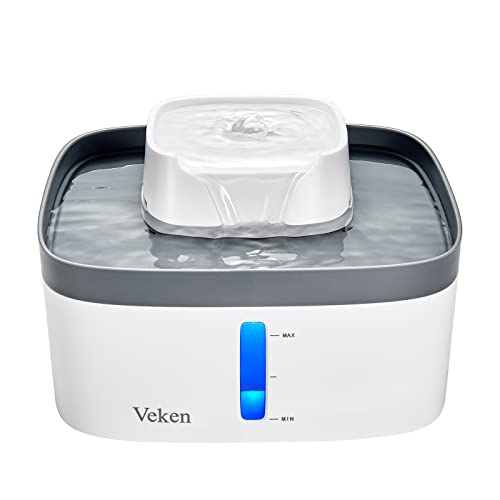 Veken 0.8Gallon/100oz Multi-Tier Pet Fountain, Automatic Cat Water Fountain Dog Water Fountain with LED Lights, 3…