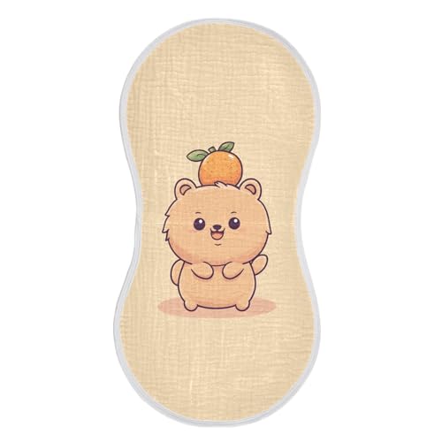 Bear Orange Head Beige Baby Burp Cloths Muslin Soft Burp Cloth Rags Cotton Burp Clothes Absorbent for Unisex Boy Newborn Girl 1 Pack 22x11 Inches