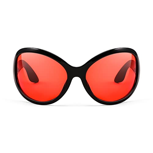 FEISEDY Oversized Trendy Sunglasses Classic Oval Wrap Around Stylish Big Frame Shade Women Glasses B2391