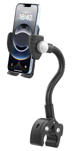 CANHET Gooseneck Phone Holder Mount for Wheelchair/Stroller/Boat/Treadmill/Spin Bike/Mic Stand Cell Phone Handlebar Clamp with Adjustable Arm for iPhone 16 Pro Max Galaxy All 4-7 Smartphone