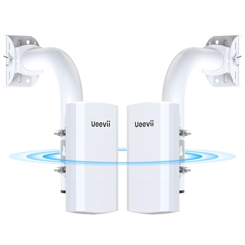 UeeVii 2.4G Point to Point Wireless Bridge con 2 Soportes | Puente WiFi Outdoor con cobertura de hasta 1 km, fuente de alimentación PoE 24V, IP65 resistente al agua, paquete de 2 unidades miniatura 1