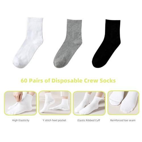 60 Pairs Disposable Socks with Individual Packaging, Unisex Athletic Socks for Homeless, Gym, Travel, Men & Women4