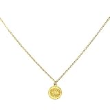 14k Italian Solid Yellow Gold Petite Evil Eye Disc Pendant Charm Necklace, Adjustable 16” or 18”