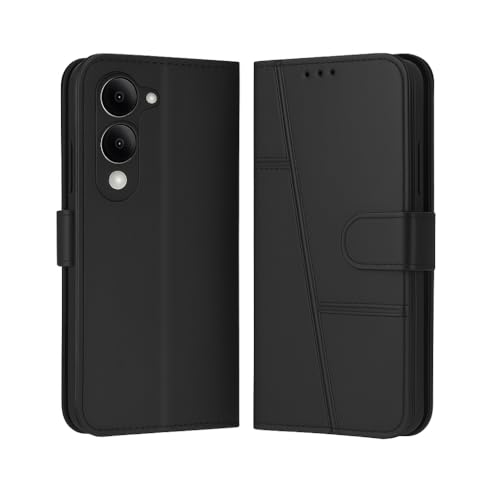 Image of for Vivo T4 Lite 5G / iQOO Z10 Lite 5G / Vivo Y19 5G / Vivo Y19e Flip Cover Leather Finish | Inside TPU with Card Pockets | Wallet Stand | Complete Protection Flip Case Black
