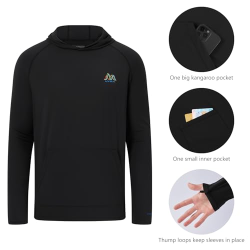Image of Men's UPF 50+ Hoodie Shirt Long Sleeve Permanent UV Sun Protection Vented Tee Performance for Outdoor Hiking Fishing