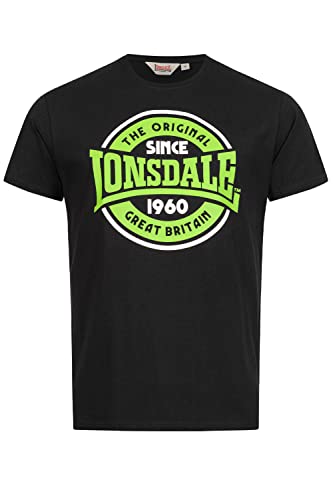 Lonsdale Homme Almington T Shirt, Noir/Vert Fluo, L EU