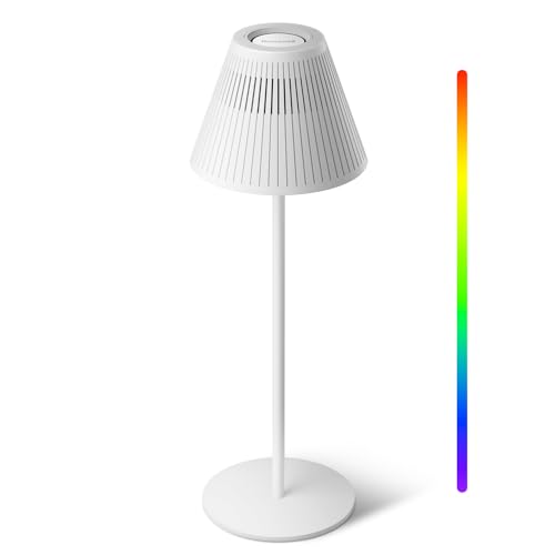 Honeywell M1 Cordless Small Table Lamp Rechargeable, 5200mAh Battery Operated LED Table Lamp, 4 Color 9RGB Stepless Dimmable Touch Control Night Light for Bedroom Restaurant Bedside (1, White)