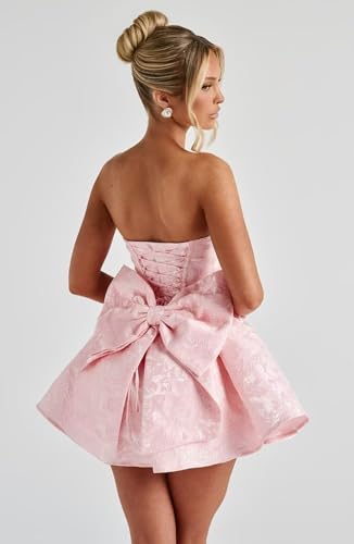 Strapless Satin Homecoming Dresses for Teens 2025 Short A-Line Cocktail Party Dress with Bow2