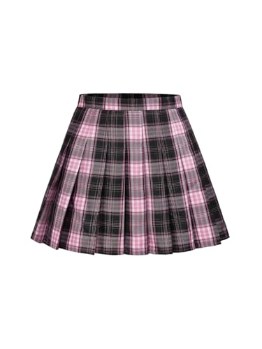 MakeMeChic Women's Fall Plaid Mini Skirts A Line Pleated Flared Y2K Short Skirts