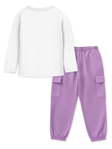 Image of Trampoline Girls White T-Shirt & Purple Cargo Set | Cotton Blend | 4 Pocket Cargo Pants | Trendy Casual Outfit