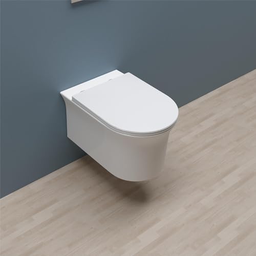 Huibathroom Rimless Wall Hung Toilet with UF Soft Close Seat Bathroom WC Pan