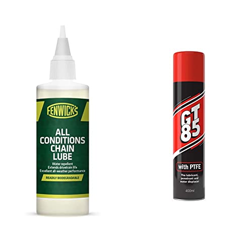 Fenwicks All Conditions Chain Lube: 100ml & GT85 Multi-purpose PTFE Spray Lubricant Penetrant and Water Displacer 400ml