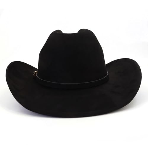 Image of Cowboy Hat Cowgirl Hat Men's & Women's Wide Brim Felt Fedora Hat with Buckle Belt Western Cowboy Hat for Women