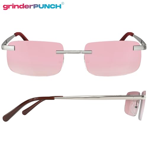 Image of grinderPUNCH Small Slim 90's Popular Nineties Rectangular Sunglasses Clear Rimless Eyewear