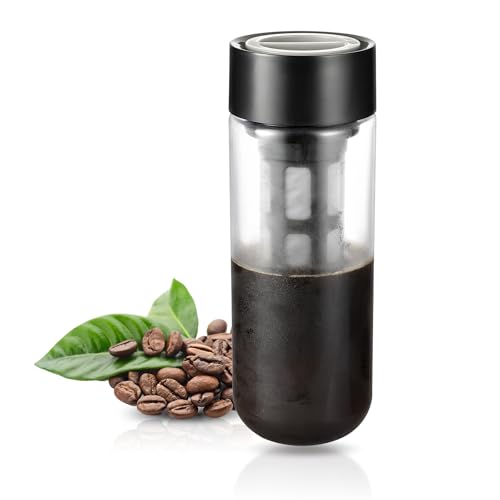Ideal Swan Cold Brew Coffee Maker, 650ml Kaffeebereiter für Cold Brew, Tragbare Cold Brew Maker Mit Feinem Filter, Cold Brew Flasche für Kaffee und Tee, Kaffeemaschine Geeignet für Outdoor, Schwarz