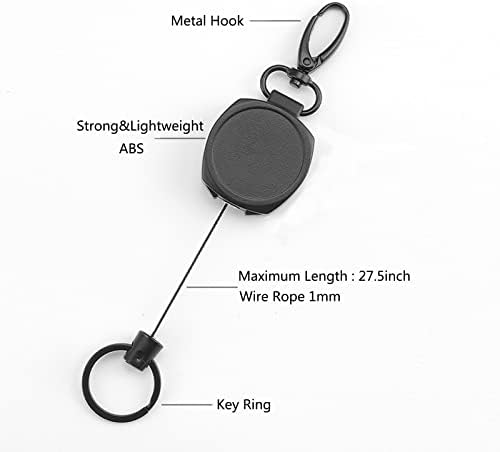 Retractable Badge Holder,Heavy Duty Retractable Key Chain Key,Badge Holder Clip Retractable Reel with Key Ring and with Leather ID Badge Holder (One)