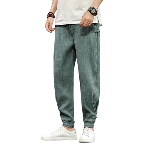 Pantalon harem en soie de glace pour hommes coupe ample décontractée style chinois