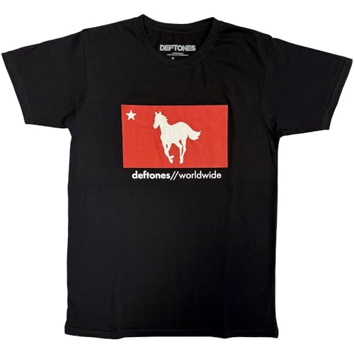 Générique Deftones T Shirt Star and Pony Band Logo Nouveau Officiel Unisex Noir Size S
